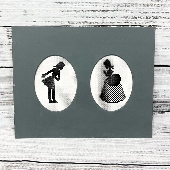 Vintage Pictures Cross Stitch Old English Colonial Man Woman Crafts Cottagecore - Picture 1 of 5